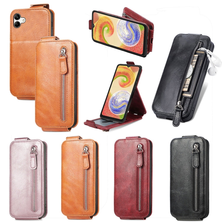 For Samsung Galaxy A04 Zipper Wallet Vertical Flip Leather Phone Case