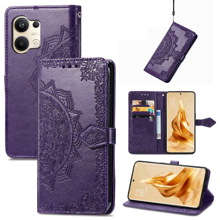 For OPPO Reno9 Mandala Flower Embossed Leather Phone Case