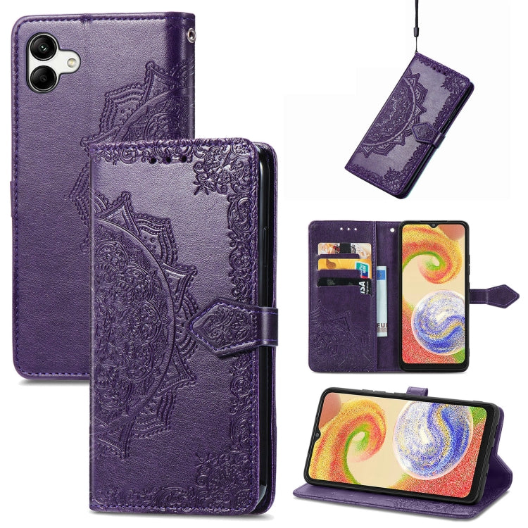 For Samsung Galaxy A04 Mandala Flower Embossed Leather Phone Case