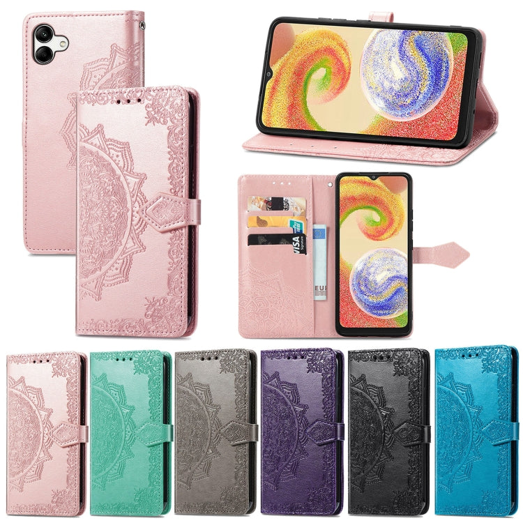 For Samsung Galaxy A04 Mandala Flower Embossed Leather Phone Case
