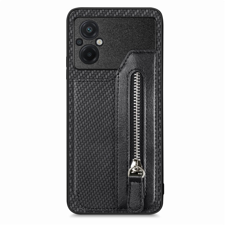 For Xiaomi Poco M5 4G Carbon Fiber Flip Zipper Wallet Phone Case