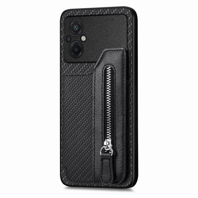 For Xiaomi Poco M5 4G Carbon Fiber Flip Zipper Wallet Phone Case