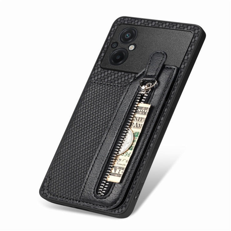 For Xiaomi Poco M5 4G Carbon Fiber Flip Zipper Wallet Phone Case