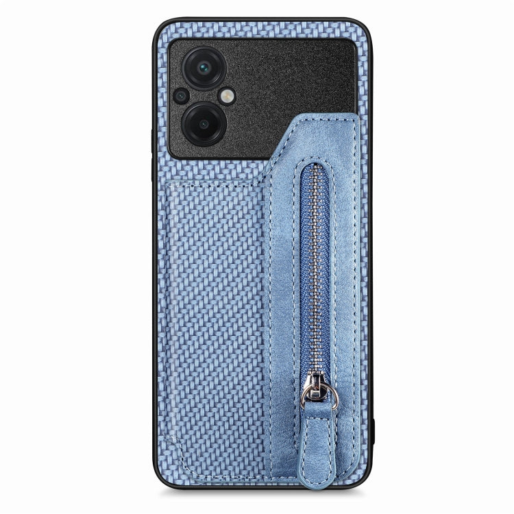 For Xiaomi Poco M5 4G Carbon Fiber Flip Zipper Wallet Phone Case
