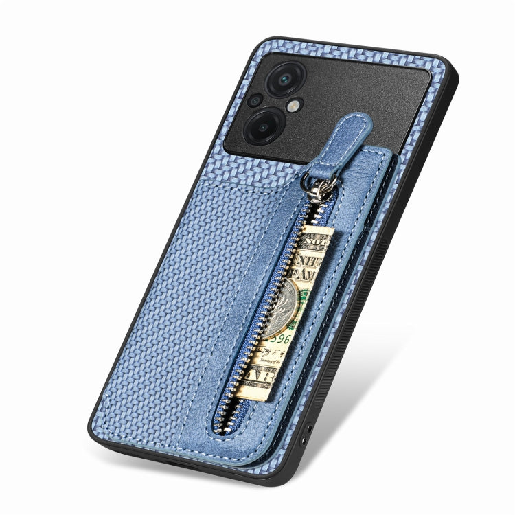 For Xiaomi Poco M5 4G Carbon Fiber Flip Zipper Wallet Phone Case