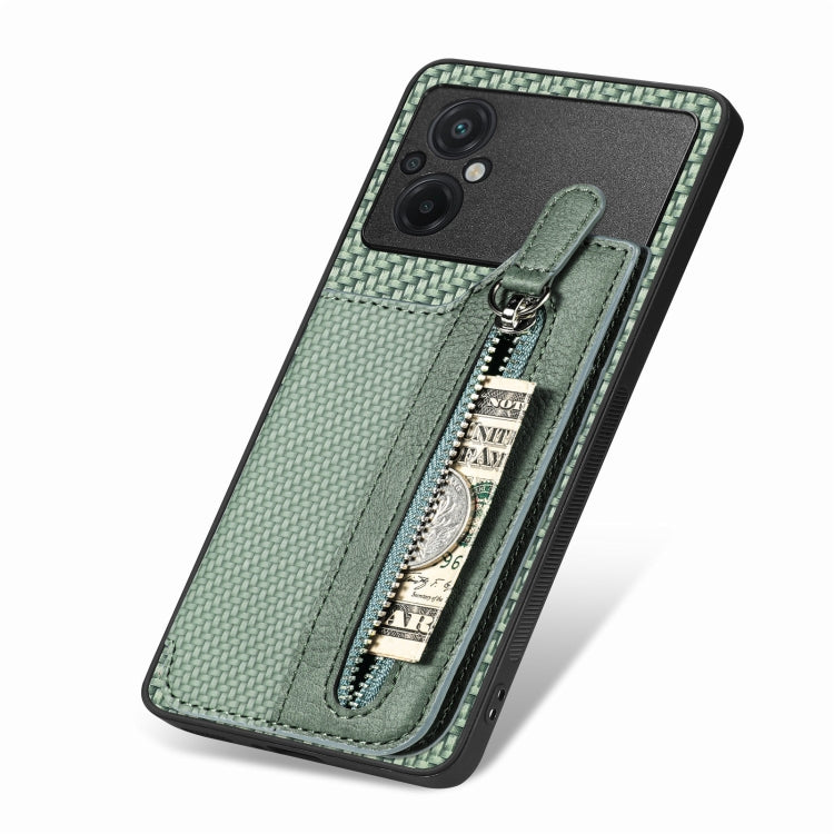 For Xiaomi Poco M5 4G Carbon Fiber Flip Zipper Wallet Phone Case