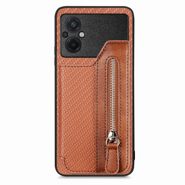 For Xiaomi Poco M5 4G Carbon Fiber Flip Zipper Wallet Phone Case