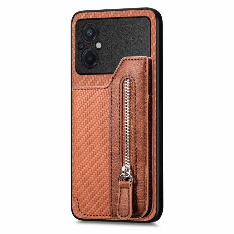 For Xiaomi Poco M5 4G Carbon Fiber Flip Zipper Wallet Phone Case