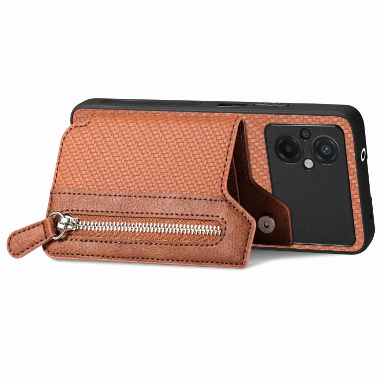 For Xiaomi Poco M5 4G Carbon Fiber Flip Zipper Wallet Phone Case