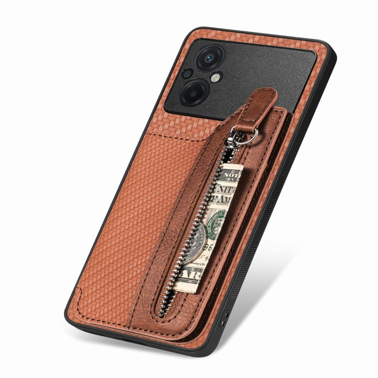 For Xiaomi Poco M5 4G Carbon Fiber Flip Zipper Wallet Phone Case