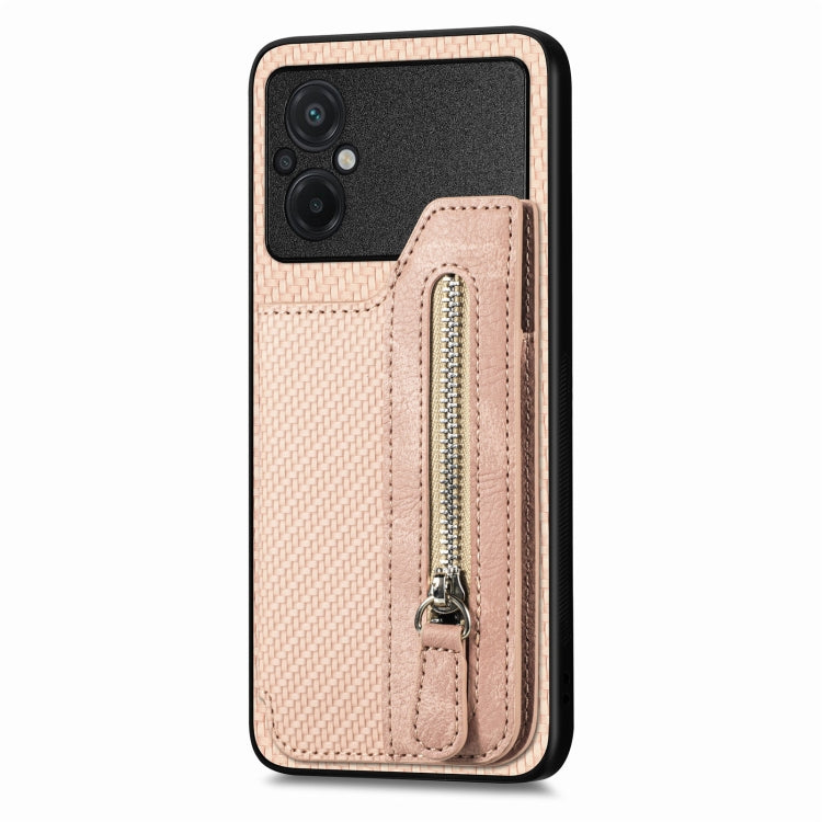 For Xiaomi Poco M5 4G Carbon Fiber Flip Zipper Wallet Phone Case