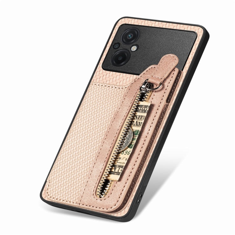 For Xiaomi Poco M5 4G Carbon Fiber Flip Zipper Wallet Phone Case