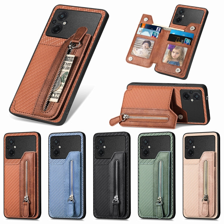 For Xiaomi Poco M5 4G Carbon Fiber Flip Zipper Wallet Phone Case