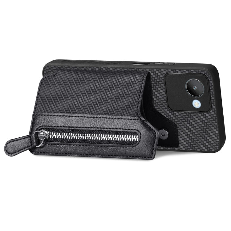 For Realme C30 Carbon Fiber Flip Zipper Wallet Phone Case