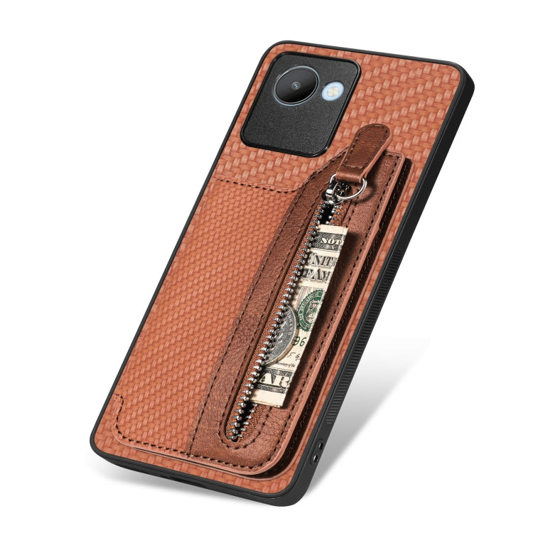 For Realme C30 Carbon Fiber Flip Zipper Wallet Phone Case