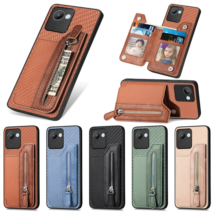 For Realme C30 Carbon Fiber Flip Zipper Wallet Phone Case