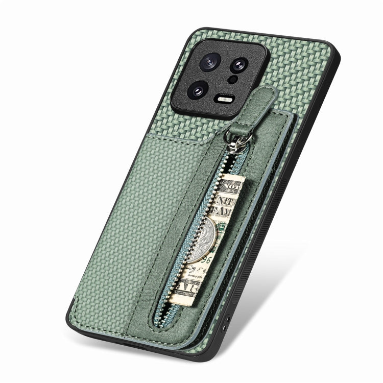 For Xiaomi 13 Carbon Fiber Flip Zipper Wallet Phone Case