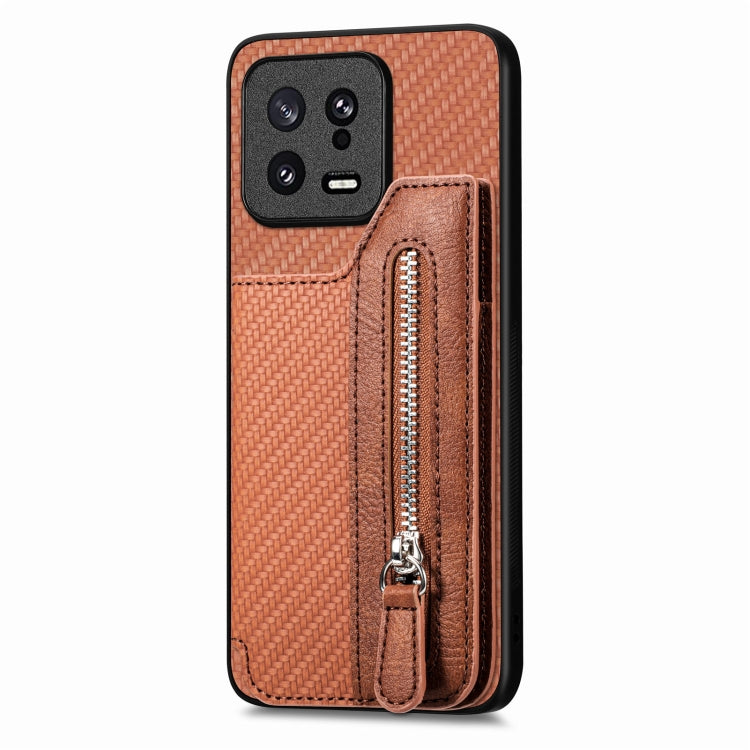 For Xiaomi 13 Carbon Fiber Flip Zipper Wallet Phone Case
