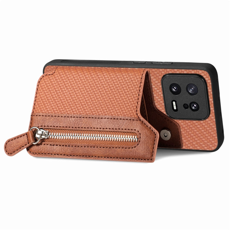 For Xiaomi 13 Carbon Fiber Flip Zipper Wallet Phone Case