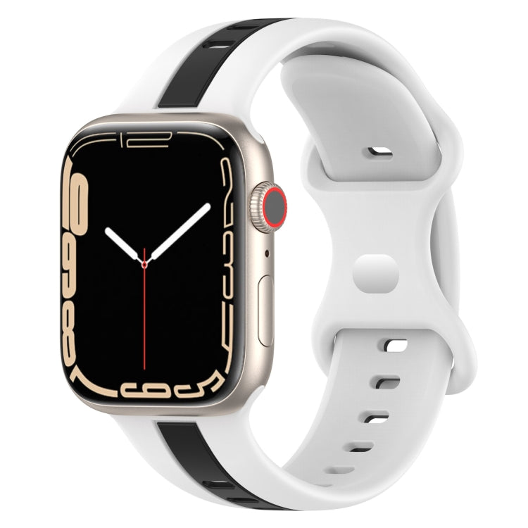 Butterfly Buckle Two-Color Silicone Watch Band For Apple Watch Series 8&7 45mm / SE 2&6&SE&5&4 44mm / 3&2&1 42mm