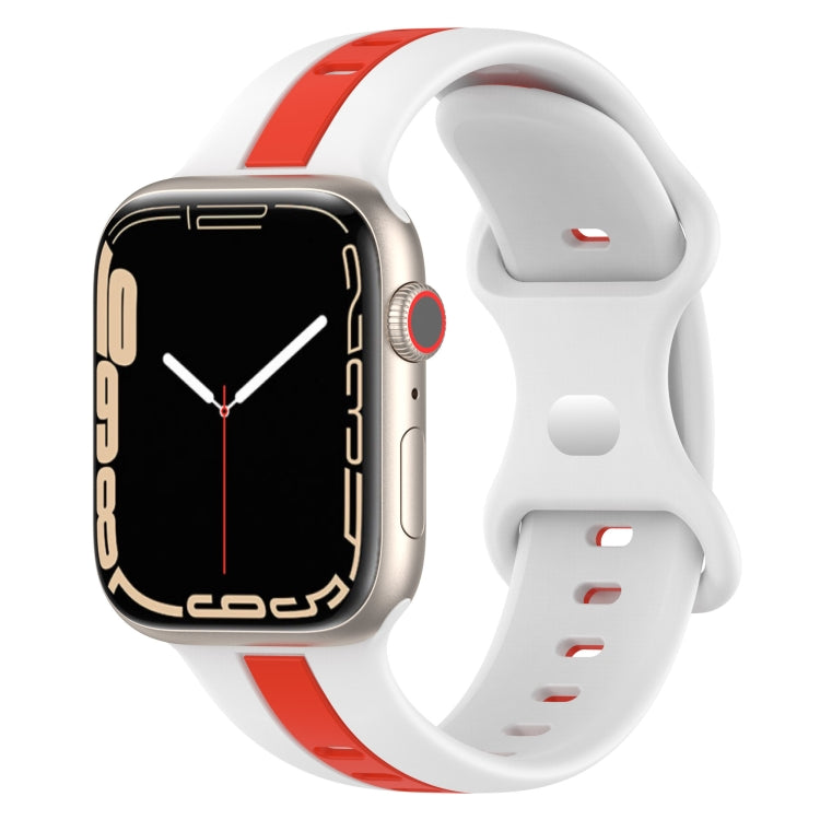 Butterfly Buckle Two-Color Silicone Watch Band For Apple Watch Series 8&7 45mm / SE 2&6&SE&5&4 44mm / 3&2&1 42mm