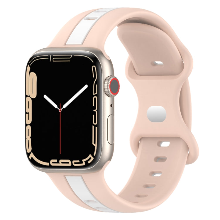 Butterfly Buckle Two-Color Silicone Watch Band For Apple Watch Series 8&7 45mm / SE 2&6&SE&5&4 44mm / 3&2&1 42mm
