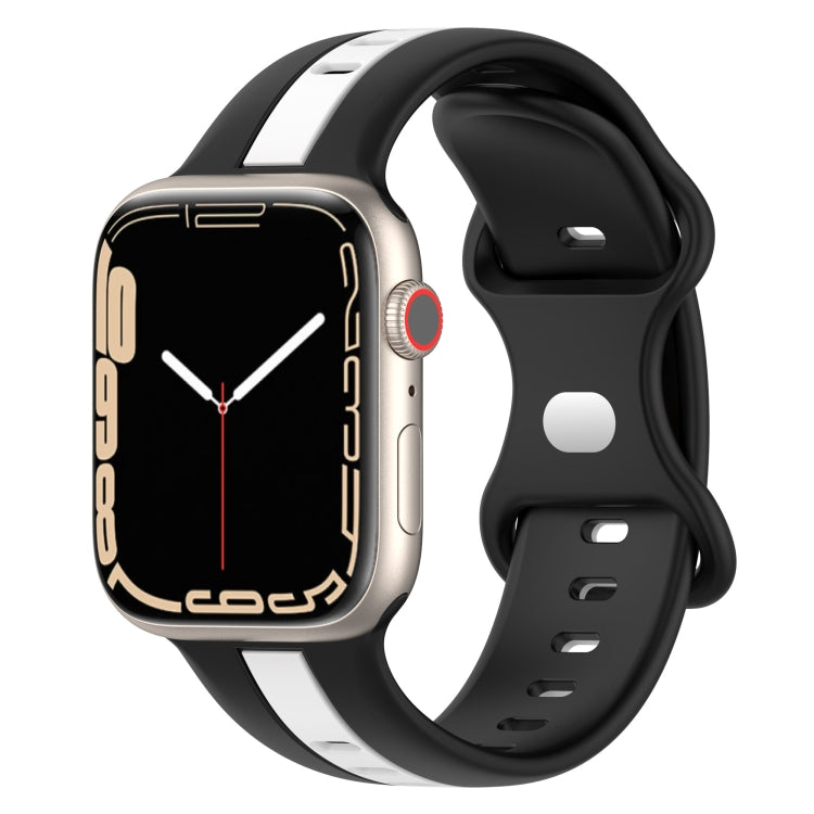 Butterfly Buckle Two-Color Silicone Watch Band For Apple Watch Series 8&7 45mm / SE 2&6&SE&5&4 44mm / 3&2&1 42mm