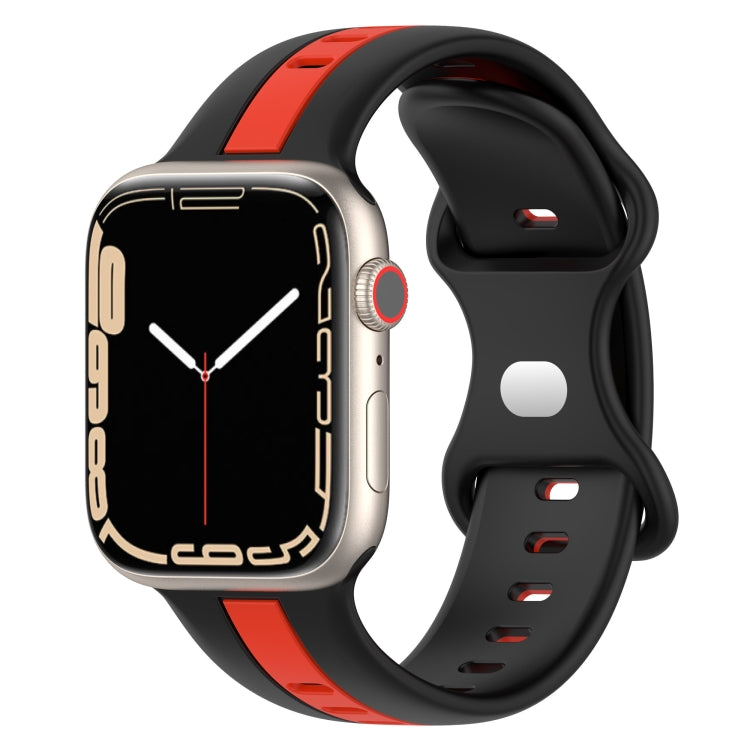 Butterfly Buckle Two-Color Silicone Watch Band For Apple Watch Series 8&7 45mm / SE 2&6&SE&5&4 44mm / 3&2&1 42mm