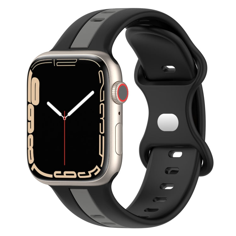 Butterfly Buckle Two-Color Silicone Watch Band For Apple Watch Series 8&7 45mm / SE 2&6&SE&5&4 44mm / 3&2&1 42mm