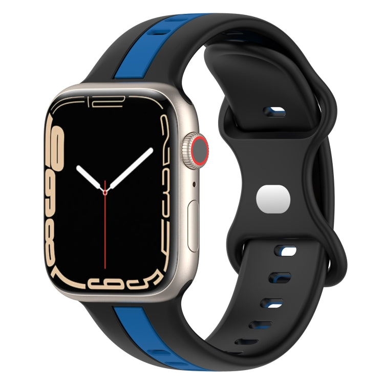 Butterfly Buckle Two-Color Silicone Watch Band For Apple Watch Series 8&7 45mm / SE 2&6&SE&5&4 44mm / 3&2&1 42mm