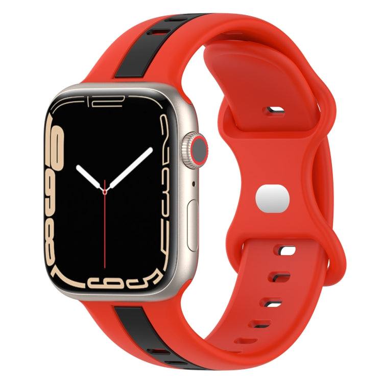Butterfly Buckle Two-Color Silicone Watch Band For Apple Watch Series 8&7 45mm / SE 2&6&SE&5&4 44mm / 3&2&1 42mm