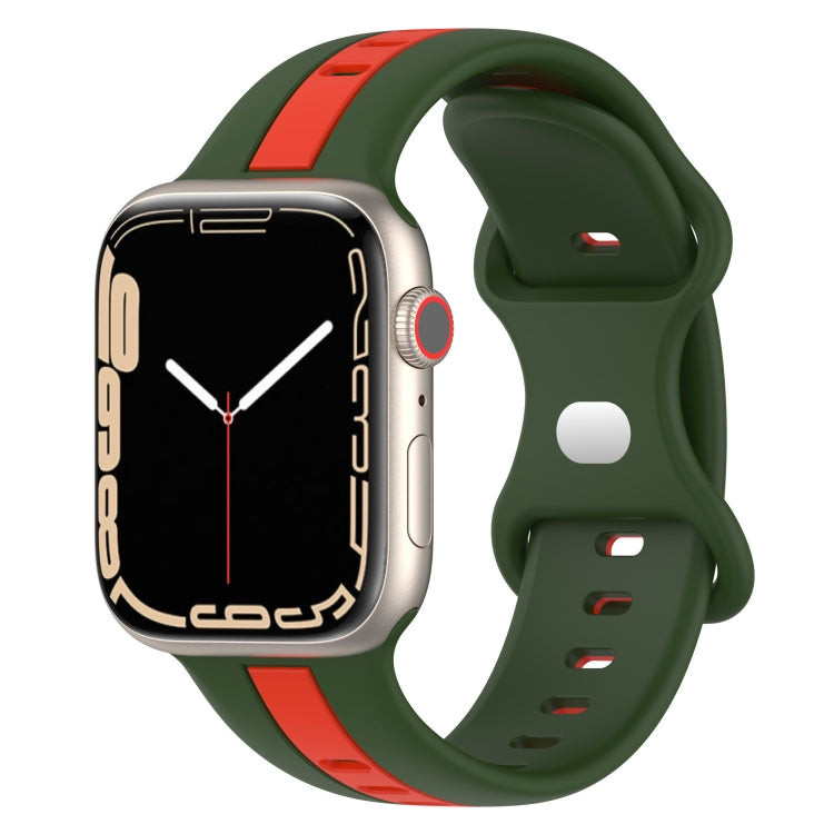 Butterfly Buckle Two-Color Silicone Watch Band For Apple Watch Series 8&7 45mm / SE 2&6&SE&5&4 44mm / 3&2&1 42mm