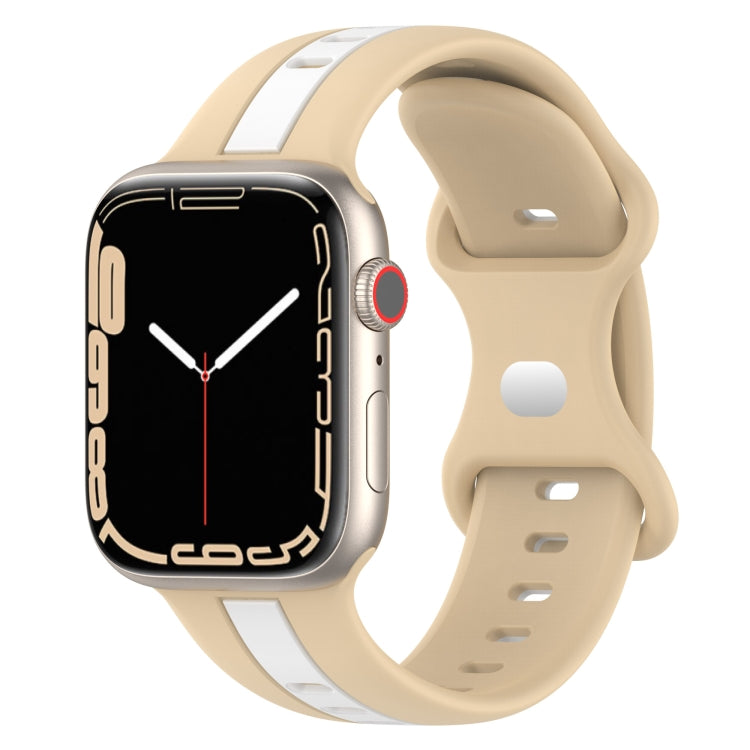 Butterfly Buckle Two-Color Silicone Watch Band For Apple Watch Series 8&7 45mm / SE 2&6&SE&5&4 44mm / 3&2&1 42mm