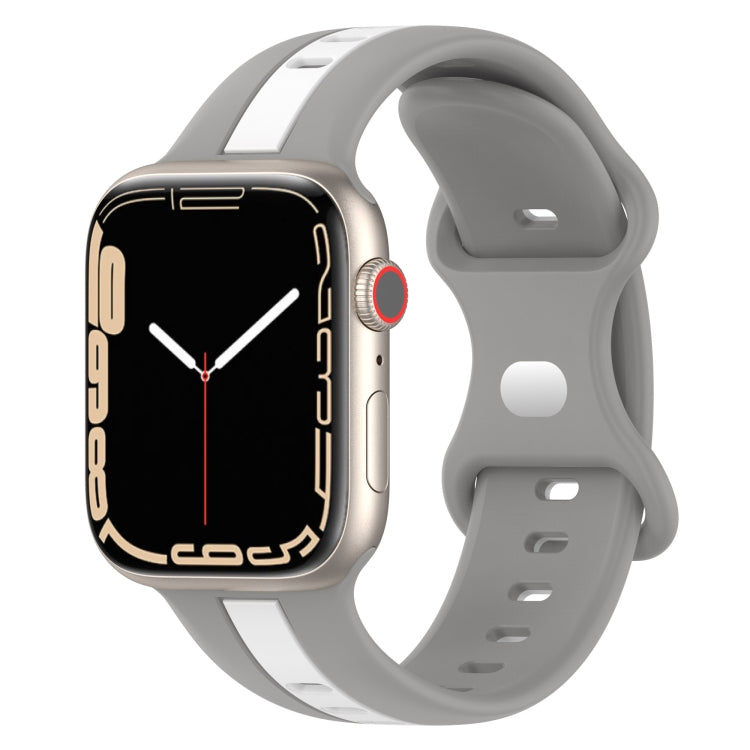 Butterfly Buckle Two-Color Silicone Watch Band For Apple Watch Series 8&7 45mm / SE 2&6&SE&5&4 44mm / 3&2&1 42mm