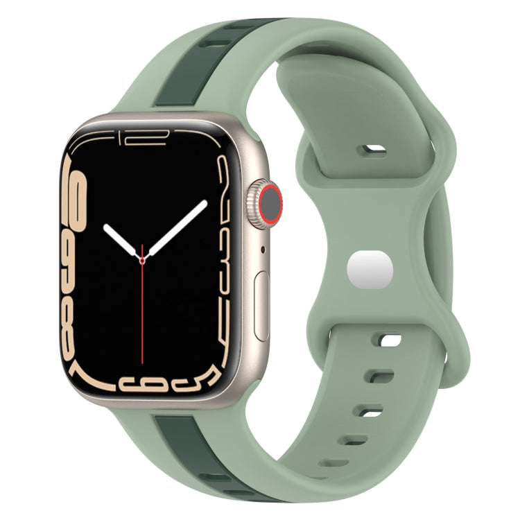 Butterfly Buckle Two-Color Silicone Watch Band For Apple Watch Series 8&7 45mm / SE 2&6&SE&5&4 44mm / 3&2&1 42mm