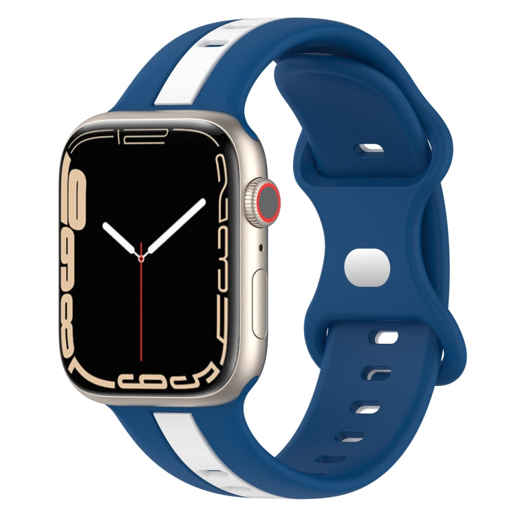 Butterfly Buckle Two-Color Silicone Watch Band For Apple Watch Series 8&7 45mm / SE 2&6&SE&5&4 44mm / 3&2&1 42mm