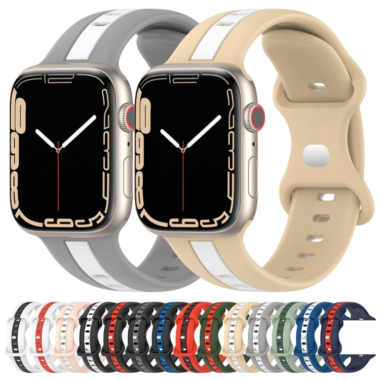 Butterfly Buckle Two-Color Silicone Watch Band For Apple Watch Series 8&7 45mm / SE 2&6&SE&5&4 44mm / 3&2&1 42mm