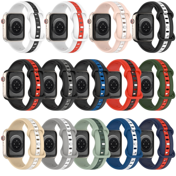 Butterfly Buckle Two-Color Silicone Watch Band For Apple Watch Series 8&7 45mm / SE 2&6&SE&5&4 44mm / 3&2&1 42mm