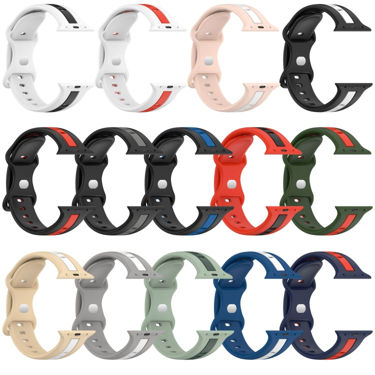 Butterfly Buckle Two-Color Silicone Watch Band For Apple Watch Series 8&7 45mm / SE 2&6&SE&5&4 44mm / 3&2&1 42mm