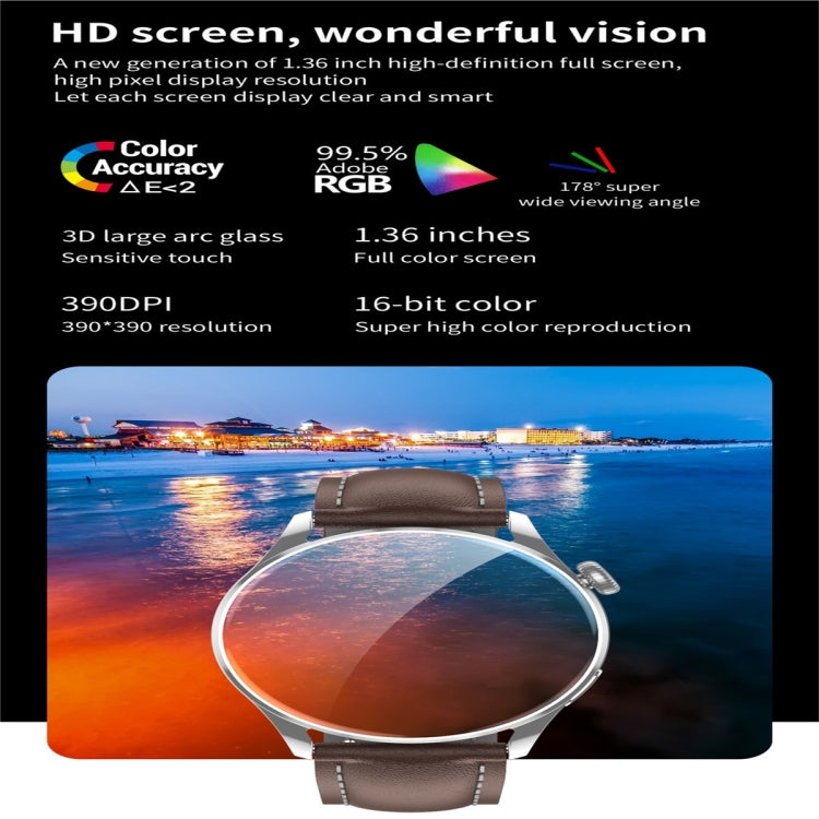 Q3 Max 1.36 inch Color Screen Smart Watch,Leather Strap,Support Heart Rate Monitoring / Blood Pressure Monitoring
