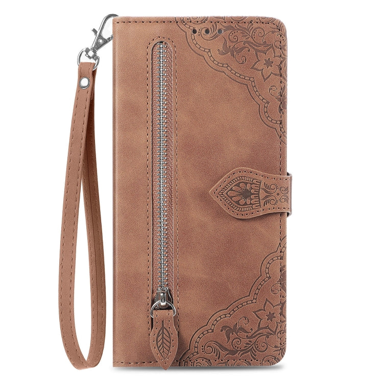 For Xiaomi 13 Lite Embossed Flower Zipper Leather Phone Case