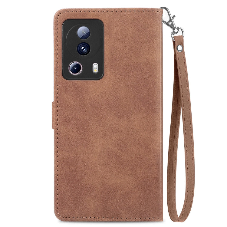 For Xiaomi 13 Lite Embossed Flower Zipper Leather Phone Case