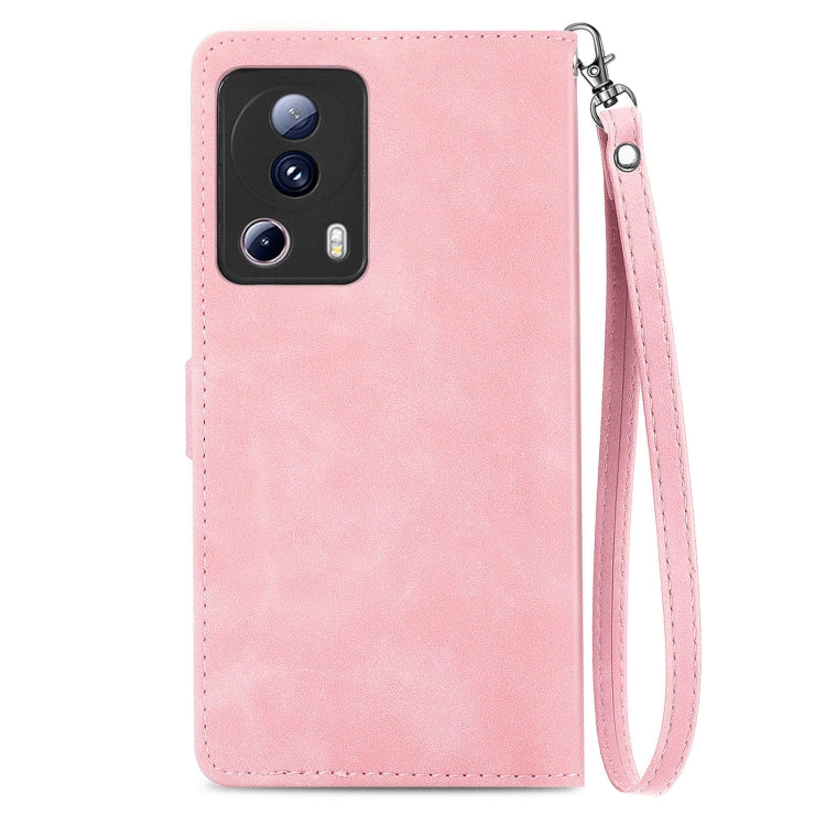 For Xiaomi 13 Lite Embossed Flower Zipper Leather Phone Case