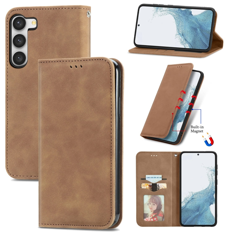 For Samsung Galaxy S23 5G Retro Skin Feel Magnetic Leather Phone Case