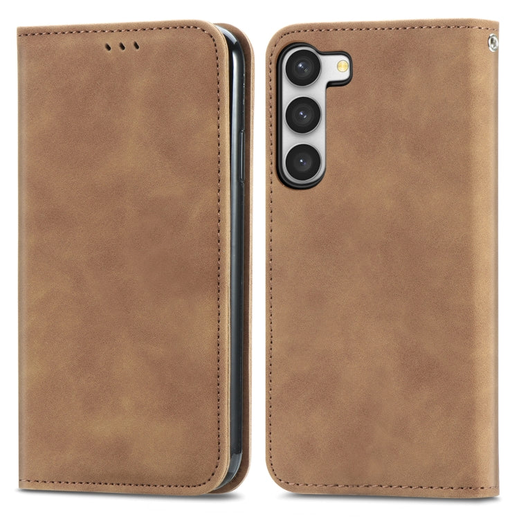 For Samsung Galaxy S23+ 5G Retro Skin Feel Magnetic Leather Phone Case