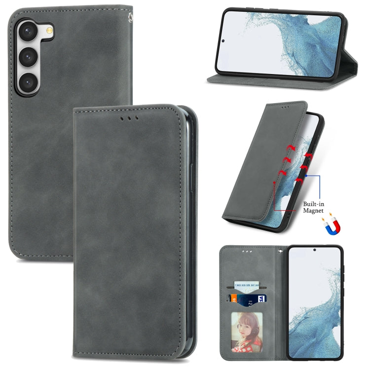 For Samsung Galaxy S23 Ultra 5G Retro Skin Feel Magnetic Leather Phone Case