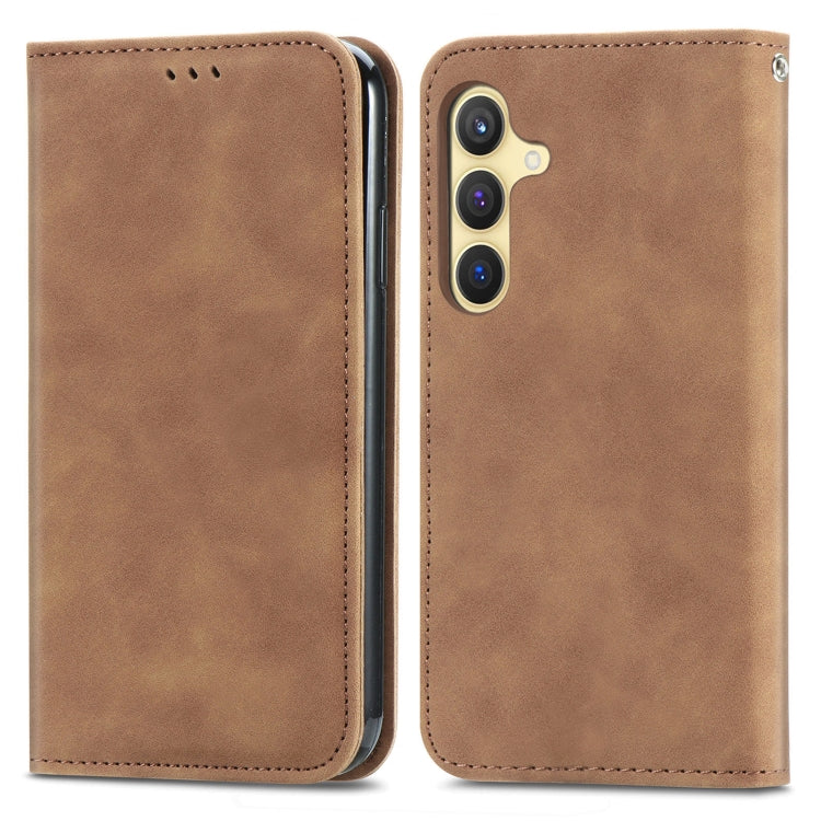 For Samsung Galaxy S25+ 5G Retro Skin Feel Magnetic Leather Phone Case