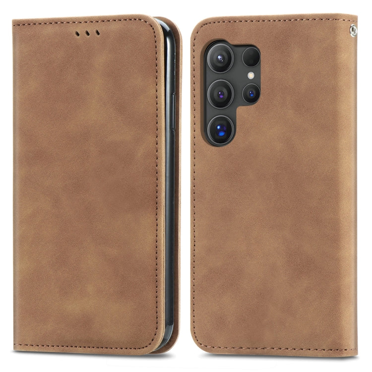 For Samsung Galaxy S25 Ultra 5G Retro Skin Feel Magnetic Leather Phone Case