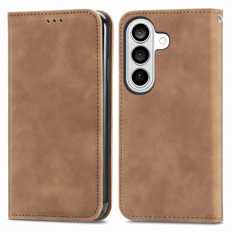 For Samsung Galaxy S26+ 5G Retro Skin Feel Magnetic Leather Phone Case