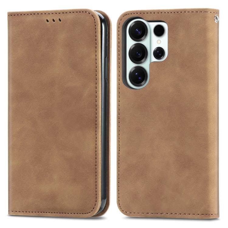For Samsung Galaxy S26 Ultra 5G Retro Skin Feel Magnetic Leather Phone Case